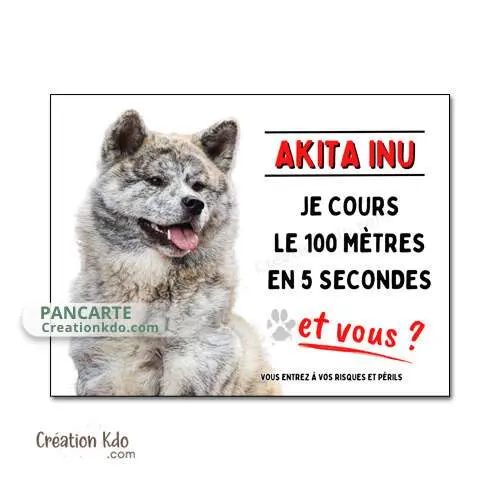 Plaque Akita Inu bringé humour Je cours le 100 mètres en 5 secondes