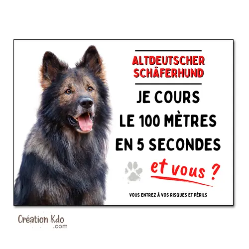Plaque Altdeutscher Schäferhund humour je cours le 100 mètres panneau portail (modèle 2)