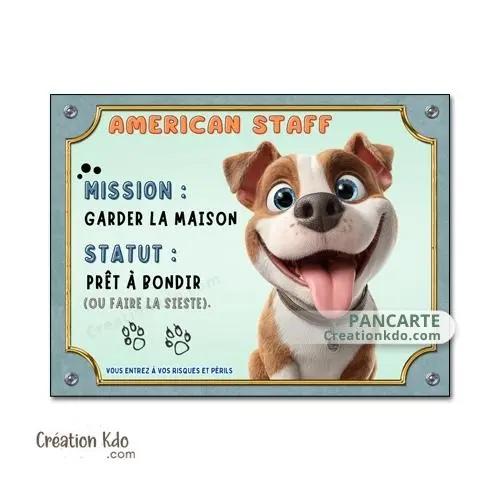 Plaque American Staff marron et blanc mission garder la maison Panneau cartoon
