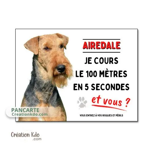 Plaque Attention Airedale humour je cours le 100 mètres pancarte monte la garde panneau