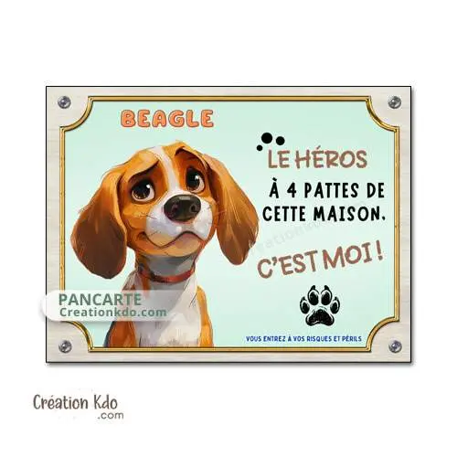 Plaque Attention au chien Beagle panneau dessin animé Héro de la maison