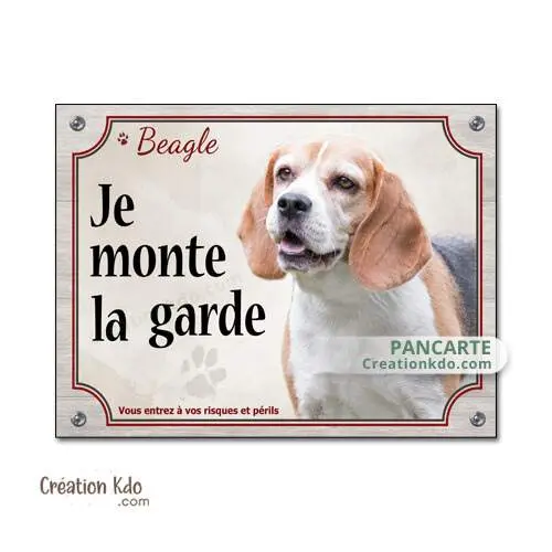Plaque Attention au chien Beagle panneau Je monte la garde portail