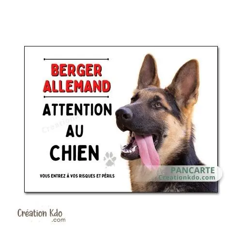 Plaque Attention au chien Berger allemand panneau de portail