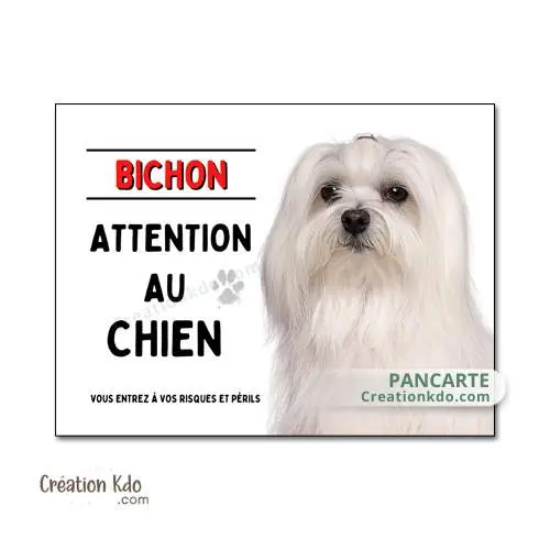 Plaque Attention au chien, Bichon Maltais panneau de portail en aluminium