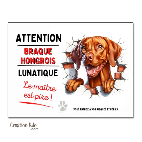 Plaque Attention au chien Braque Hongrois lunatique humour panneau (Vizsla)