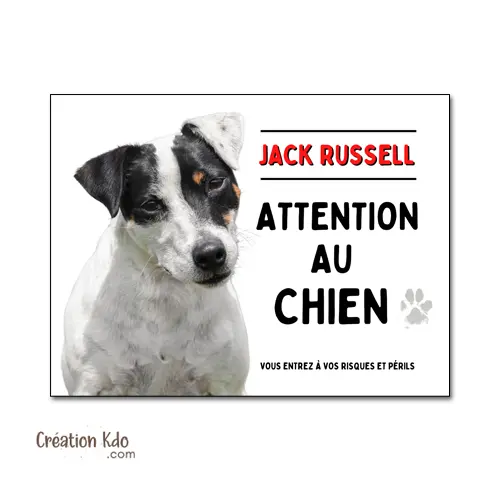 Plaque Attention au chien Jack Russell Panneau de portail (pelage noir et blanc)