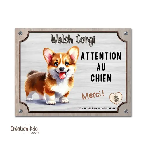 Plaque Attention au chien Merci Welsh Corgi Panneau de portail