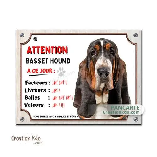 Plaque Basset Hound humour Attention au chien à ce jour panneau portail (modèle 2)