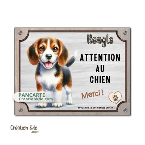 Plaque Beagle Panneau attention au chien merci dessin portail monte la garde pancarte