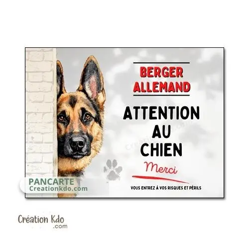 Plaque Berger Allemand attention au chien merci panneau portail déco