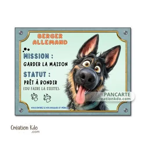 Plaque Berger allemand drôle mission garder la maison panneau cartoon (modèle 1)