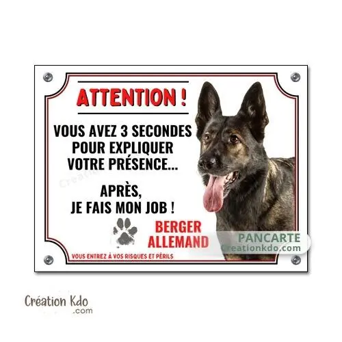 Plaque Berger Allemand gris Je fais mon job panneau humour attention au chien