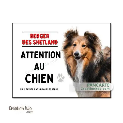 Plaque Berger des Shetland fauve charbonné Panneau portail Attention au chien