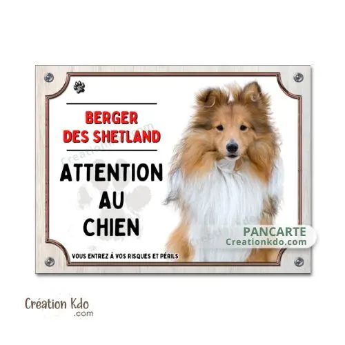 Plaque Berger des Shetland sable Panneau portail Attention au chien portail