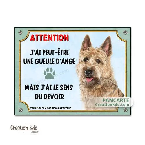 Plaque Berger Picard Gueule d'ange panneau Attention au chien portail Pancarte