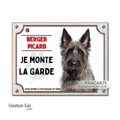 Plaque Berger Picard noir Je monte la garde panneau Attention au chien portail Pancarte