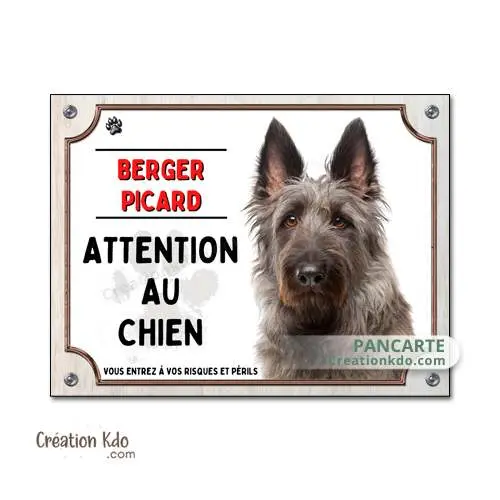 Plaque Berger Picard noir panneau Attention au chien portail Pancarte