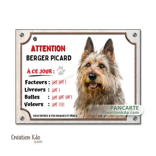 Plaque Berger Picard panneau Attention au chien humour à ce jour portail Pancarte
