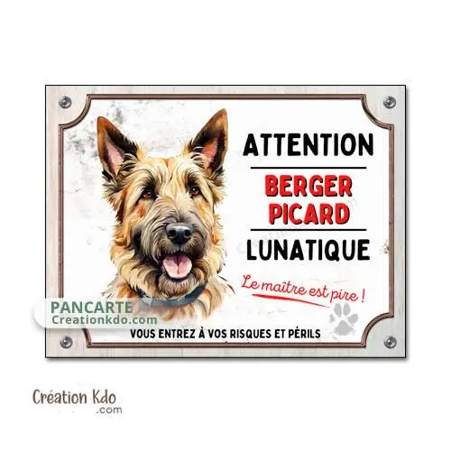 Plaque Berger Picard panneau Attention au chien lunatique portail Pancarte dessin