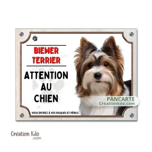 Plaque Biewer Terrier Attention au chien Panneau de portail