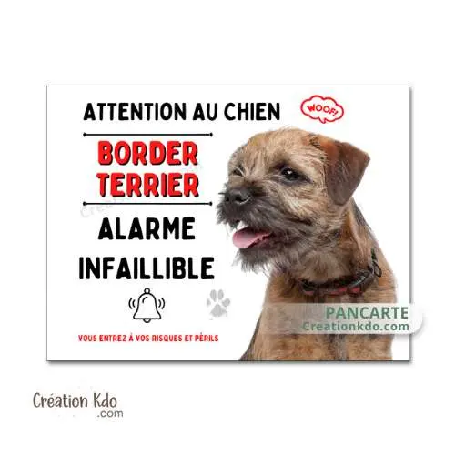 Plaque Border Terrier Attention au chien Alarme infaillible panneau pancarte humoristique