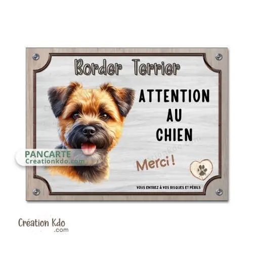 Plaque Border Terrier Attention au chien Merci panneau chien portail