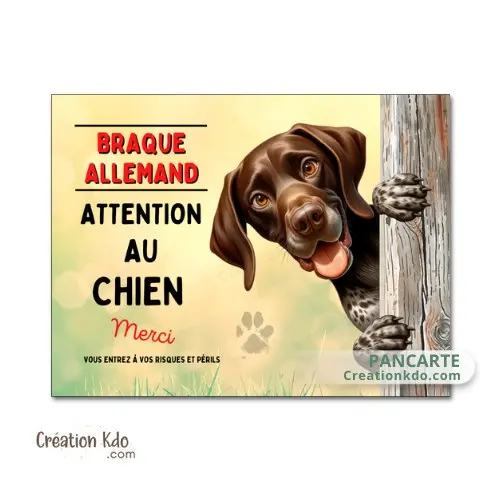 Plaque Braque Allemand Attention au chien Merci panneau portail décorative