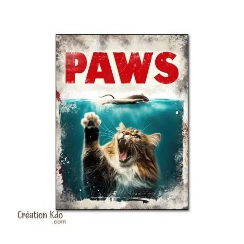 Plaque chat humour Paws les dents de la mer caricature panneau rétro déco murale (modèle2)