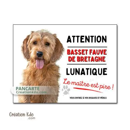 Plaque chien Basset fauve de Bretagne lunatique Panneau portail