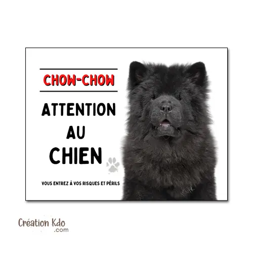 Plaque Chow-Chow Noir "Attention au Chien" - Panneau de Garde Aluminium