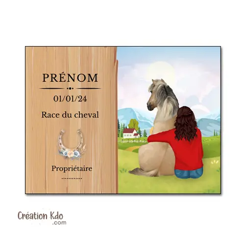 Plaque de box cheval à personnaliser couleurs et coiffures, panneau chevaux porte d'écurie avec prénom modèle ranch