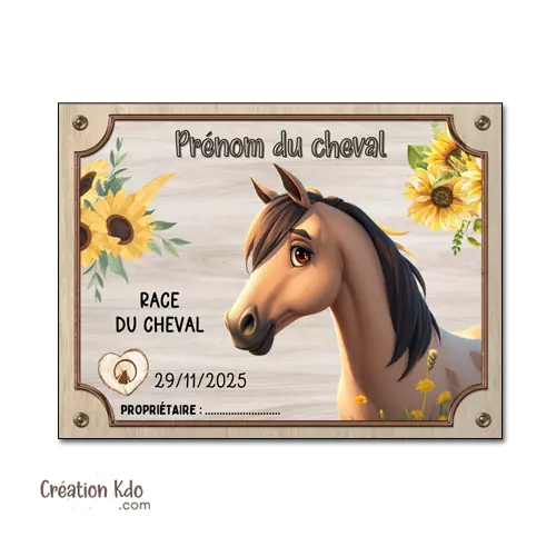 Plaque de box cheval marron à personnaliser panneau d'écurie nom, race, année