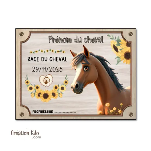 Plaque de box cheval ou poney marron personnalisée panneau équestre