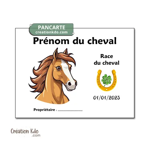 Plaque de box cheval ou poney panneau personnalisé pour écurie version cartoon