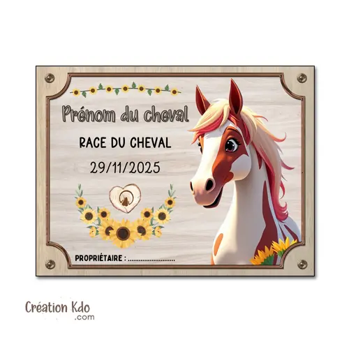 Plaque de box cheval ou poney pelage Pinto personnalisée panneau équestre