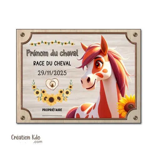 Plaque de box cheval ou poney Pinto personnalisée panneau d'écurie pancarte équestre