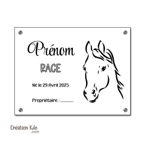 Plaque de box cheval panneau blanc chevaux à personnaliser avec texte