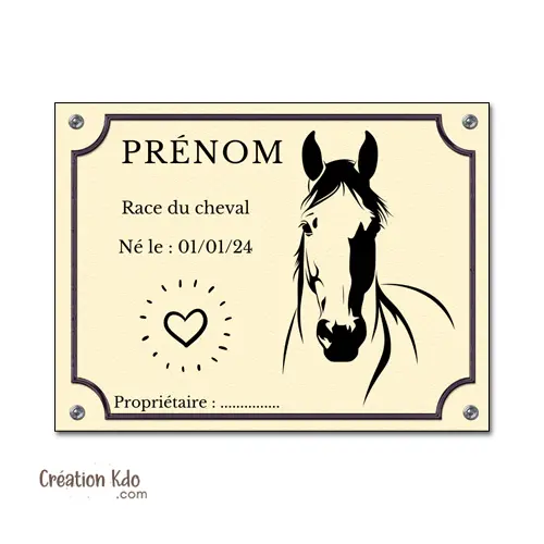 Plaque de box cheval panneau chevaux à personnaliser prénom année race