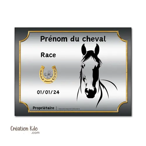 Plaque de box cheval panneau chic noir chevaux porte d'écurie à personnaliser prénom