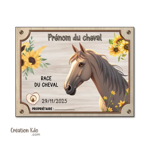 Plaque de box cheval personnalisée panneau d'écurie motif tournesol ranch cartoon