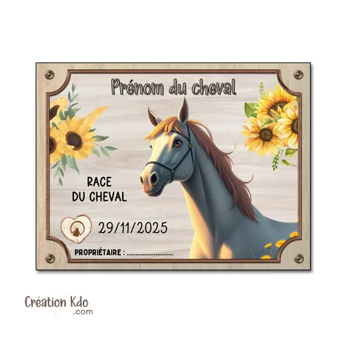 Plaque de box cheval personnalisée panneau d'écurie pancarte équestre motif cartoon