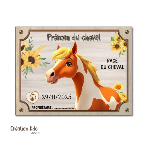 Plaque de box cheval Pinto personnalisée panneau d'écurie pancarte équestre motif cartoon