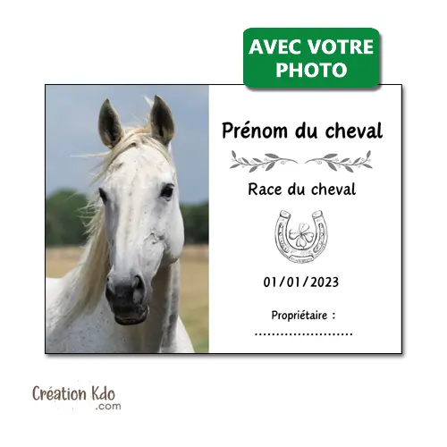 Plaque de box personnalisée avec votre photo Panneau cheval pour écurie ou sellerie