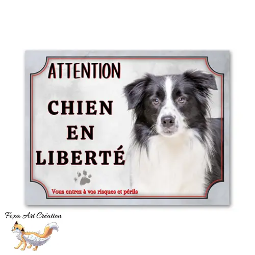 Plaque de portail Attention au chien Border Collie en liberté