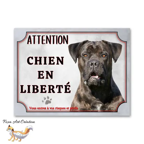Plaque de portail Attention au chien Cane Corso en liberté