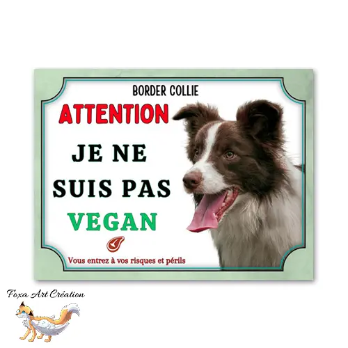 Plaque de portail humour Attention au Chien Border Collie je ne suis pas vegan