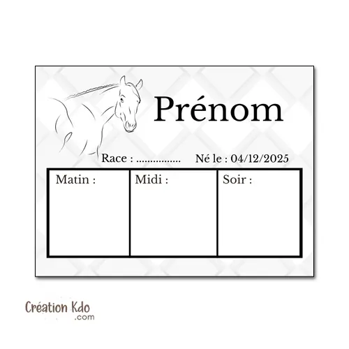 Plaque de Ration Cheval – Panneau de Box Personnalisable en aluminium effaçable style chic