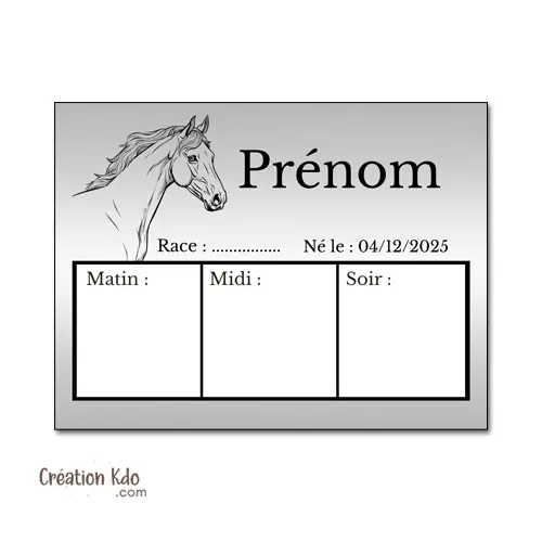 Plaque de Ration panneau effaçable pour poneys et chevaux version grise