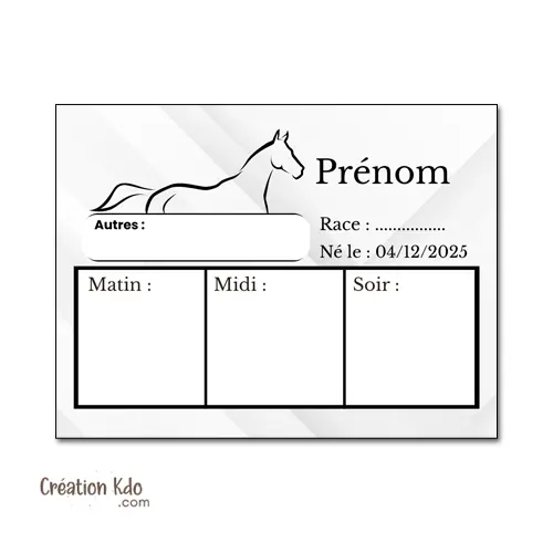 Plaque de Ration pour Cheval Panneau de Box Personnalisable en aluminium