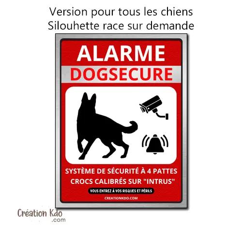 Plaque humour Alarme Dogsecure humour portail pour tout type de chien Silhouette sur demande